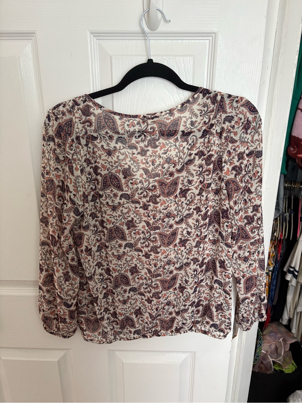 Lucky Brand Cream Paisley Long-Sleeve Blouse